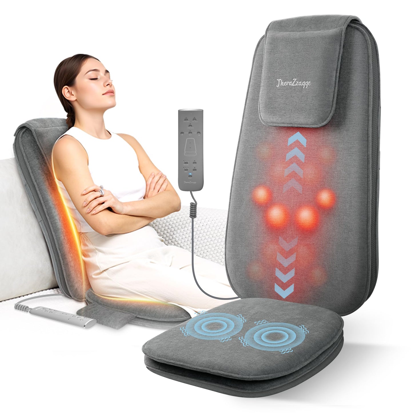 THERAZZAGGE Shiatsu Back Massager with Soothing Heat Upgraded Deep Tissue Kneading Massage Chair Pad Vibration Massage Seat Cushion Relax at Home Office Gifts